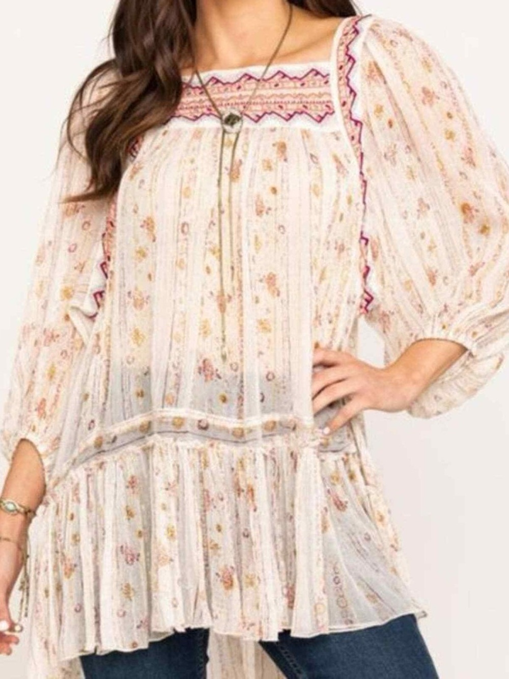 Free People Dance Magic Tunic Embroidered Boho Blouse Medium